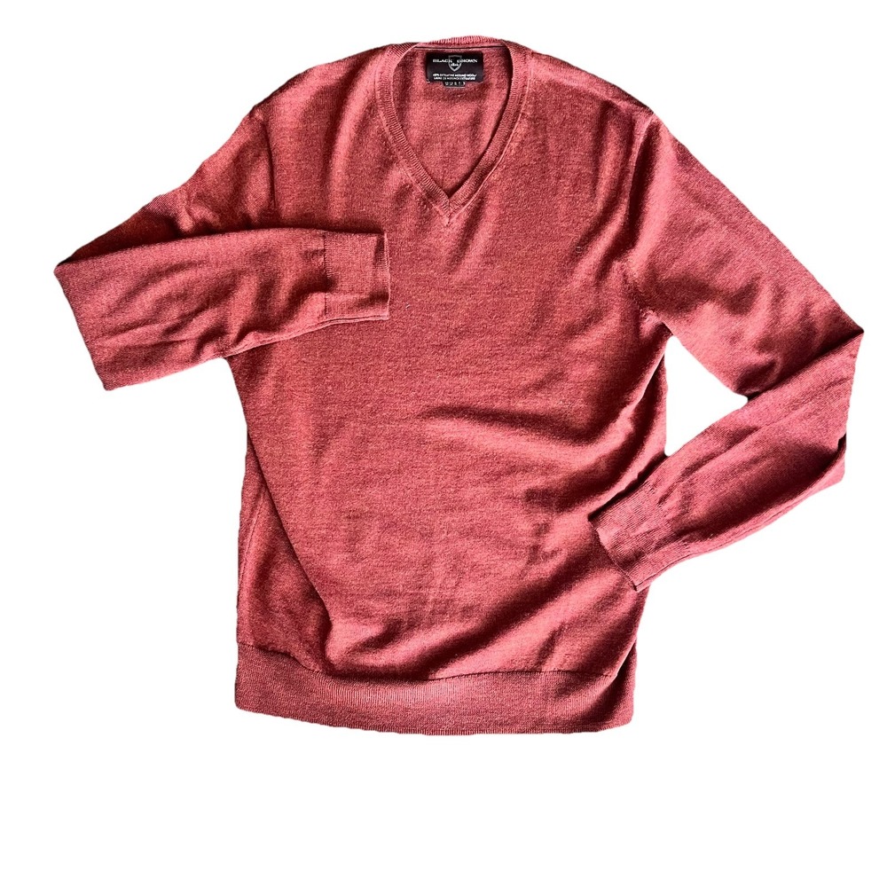 Black Brown 1826 Men's V-Neck Wool Sweater in Red